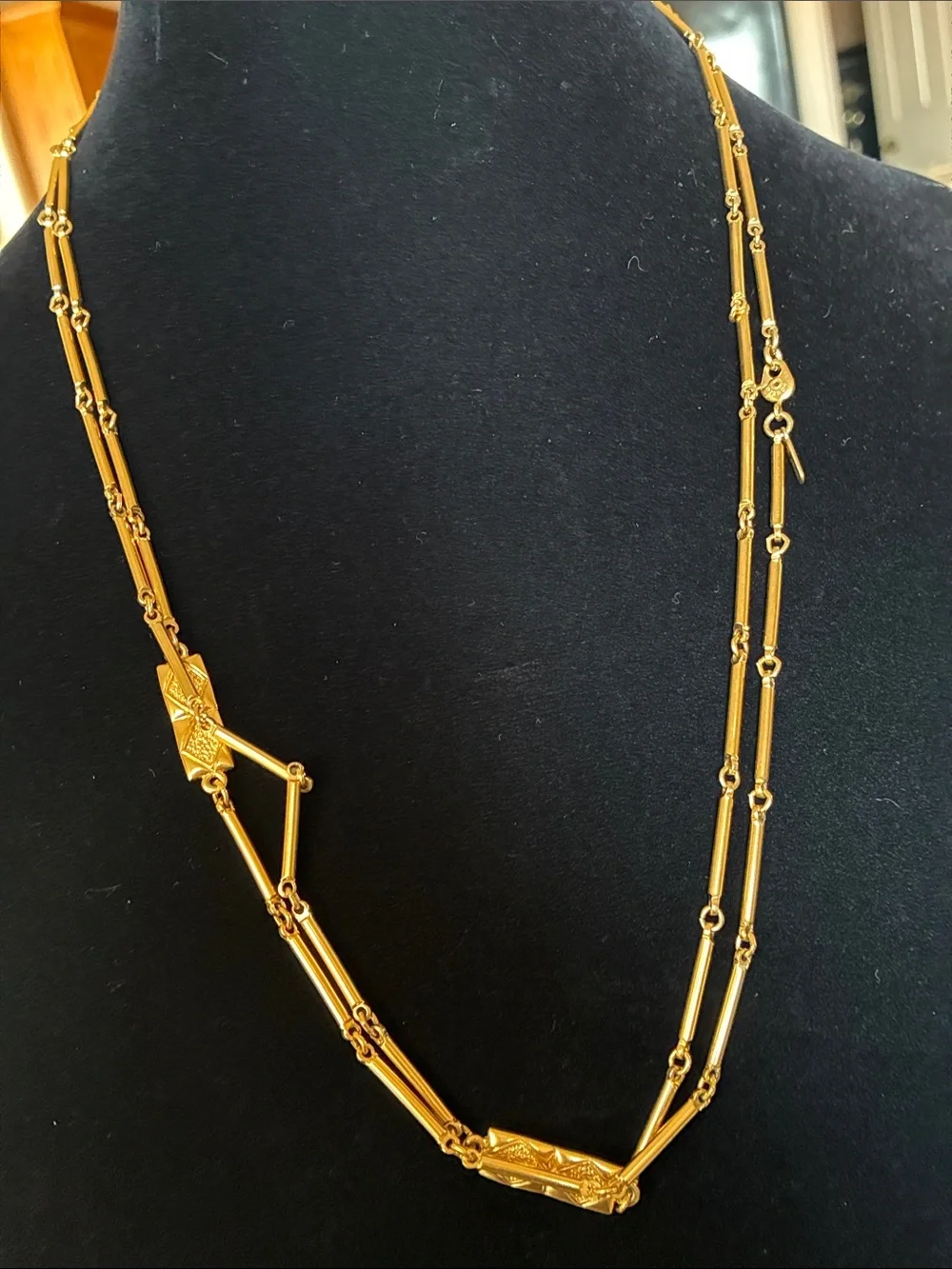 Monet Gold-Tone Double Strand Link Necklace with Textured Bars